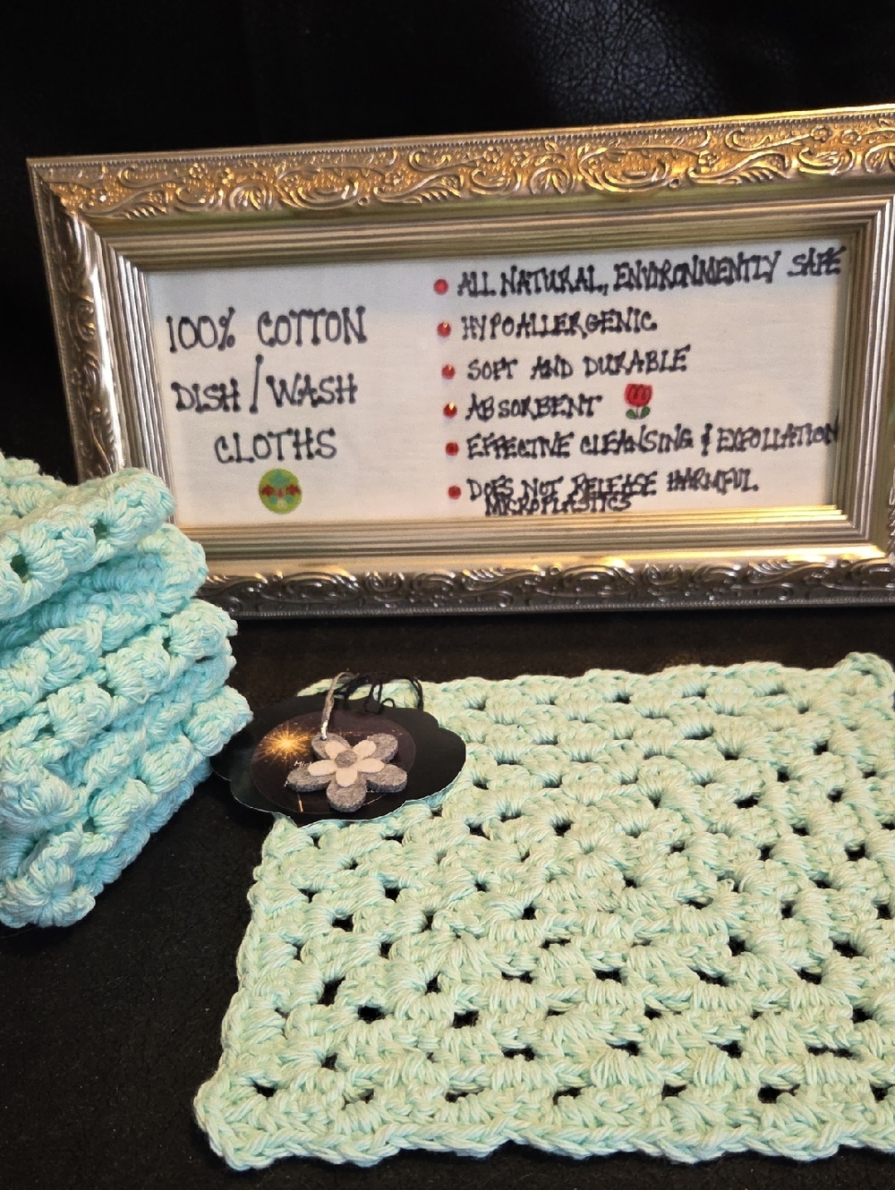 Handmade 100% Cotton Dish/Wash Cloth Set Of 4 In Light Mint